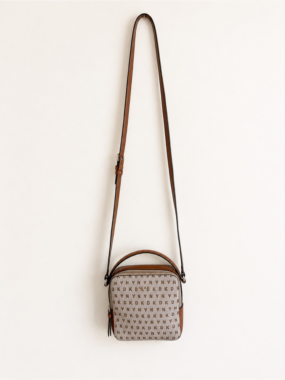 Dkny Brown Monogram Crossbody with Tan Trim